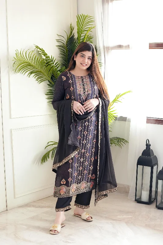 Beena Black Silk Suit Set