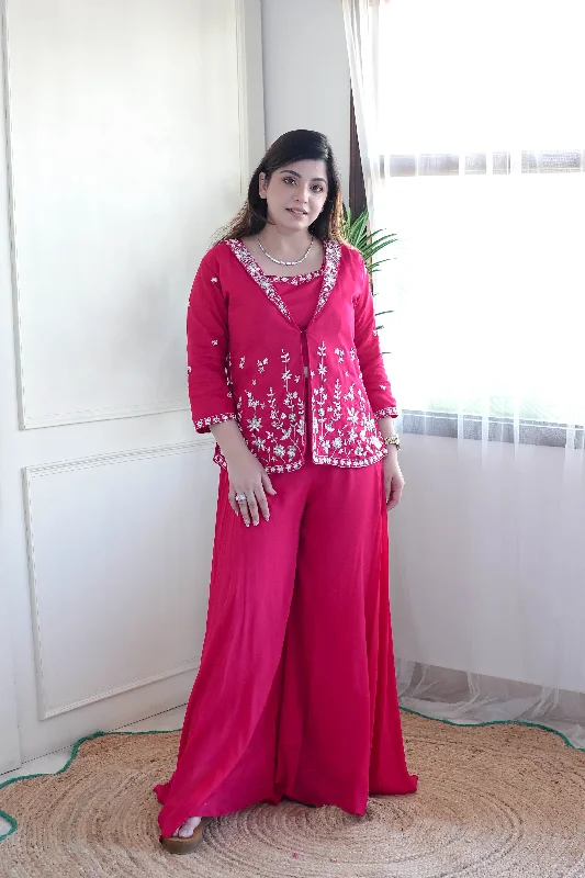 Haya Hot Pink Embroidered Garara Set