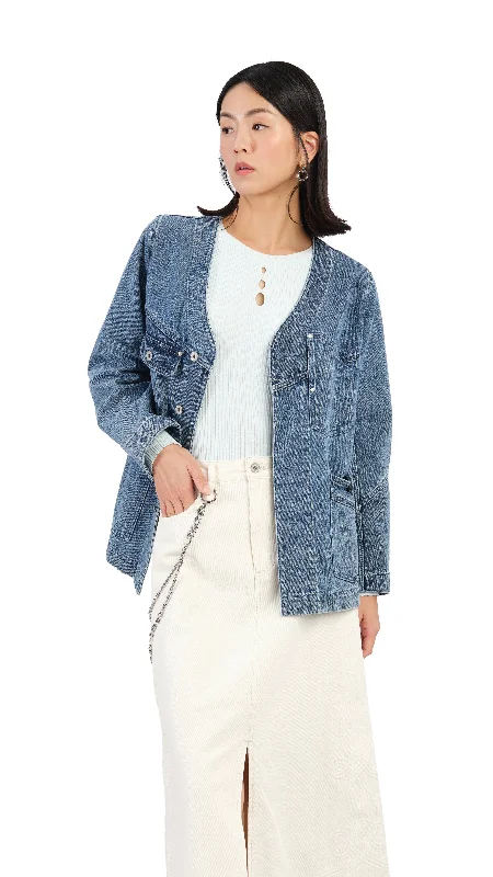 New Season Series Rebuilt Collarless Denim Jacket