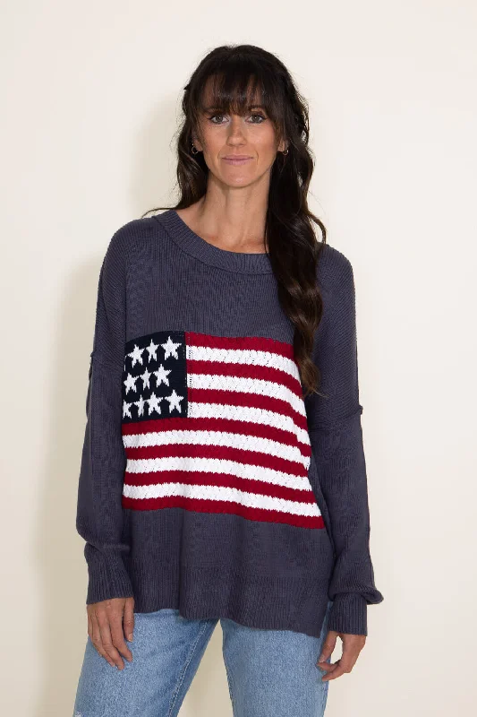 Miracle Knit American Flag Sweater for Women in Navy | M8167-BLUEGREYNAVY