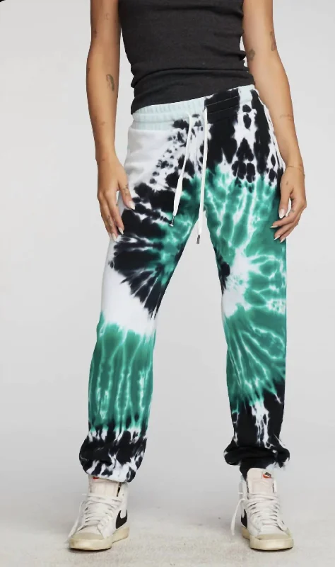 Cotton Fleece Joggers W/ Rib & Shoestring Tie In Stillwater Tie Dye