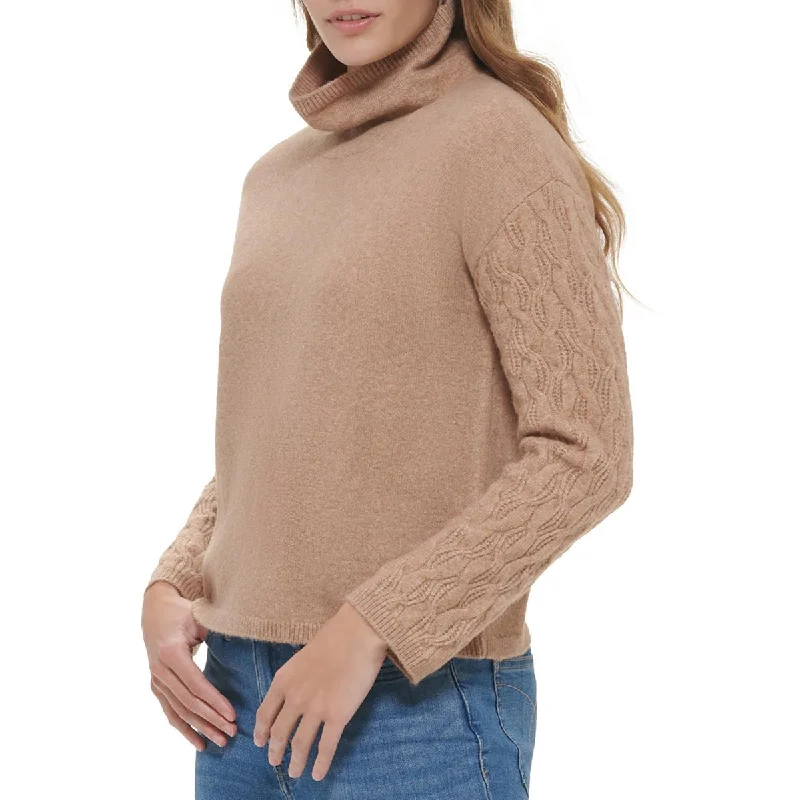 Womens Cable Knit Cowlneck Pullover Sweater