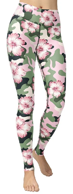 Retro Fashion Pink Flower Camo Yoga Leggings