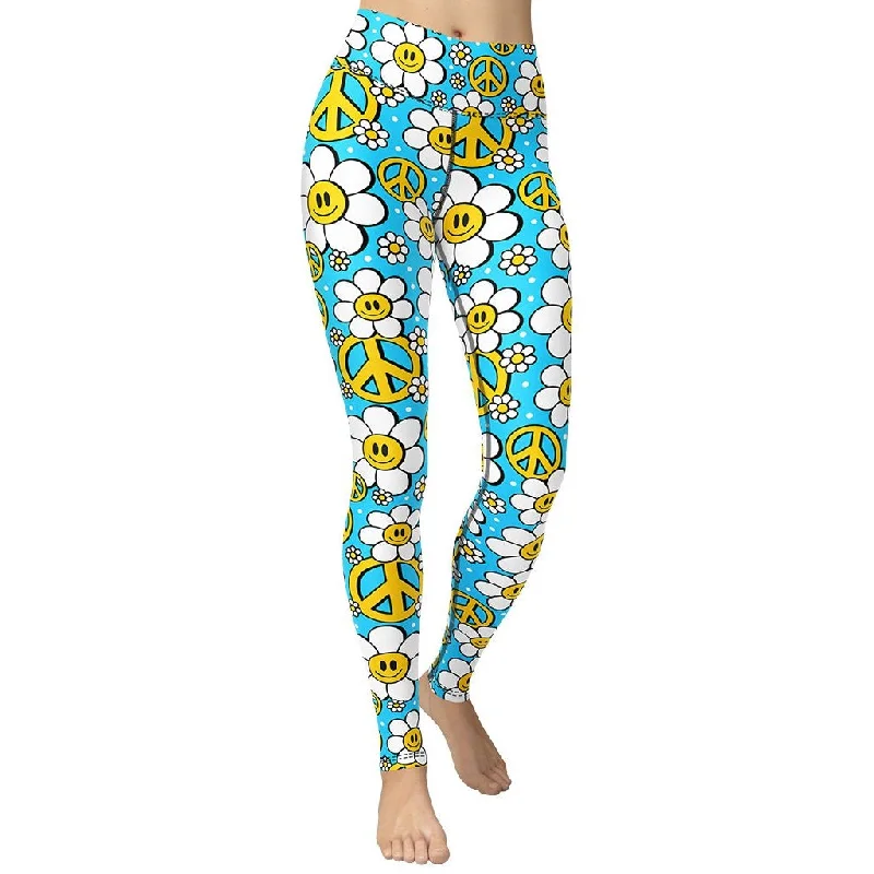 Classic And Versatile Hippie Flower Pattern Yoga Leggings