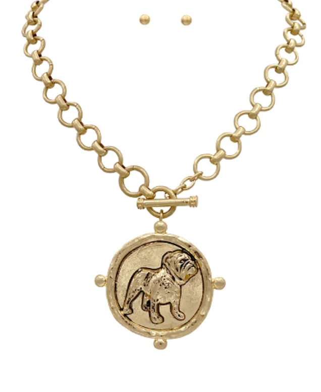 Lively And Youthful Standing Bulldog Coin Neckalce