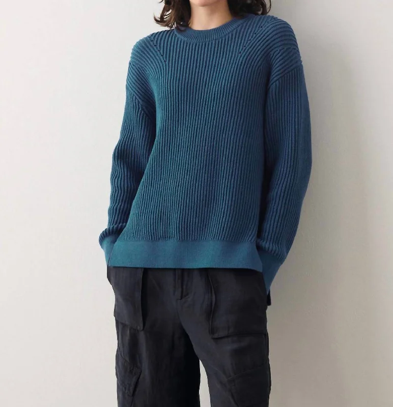 Core Spun Cotton Ribbed Crewneck Top In Gem Blue