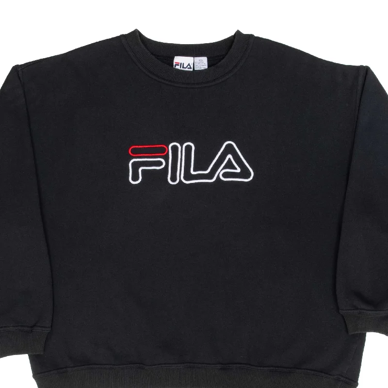 VINTAGE FILA EMBROIDERED BLACK SWEATSHIRT 1990S SIZE 2XL