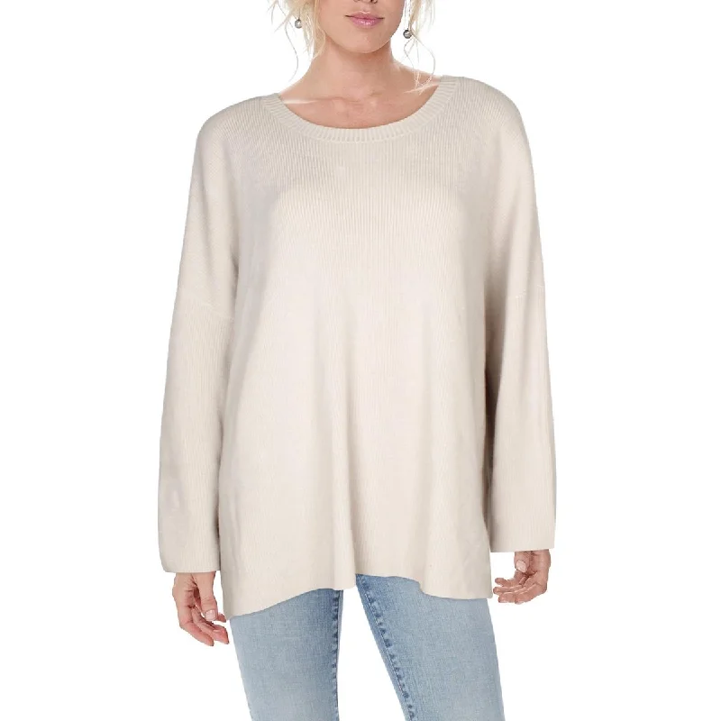 Womens Ribbed Split Hem Crewneck Sweater