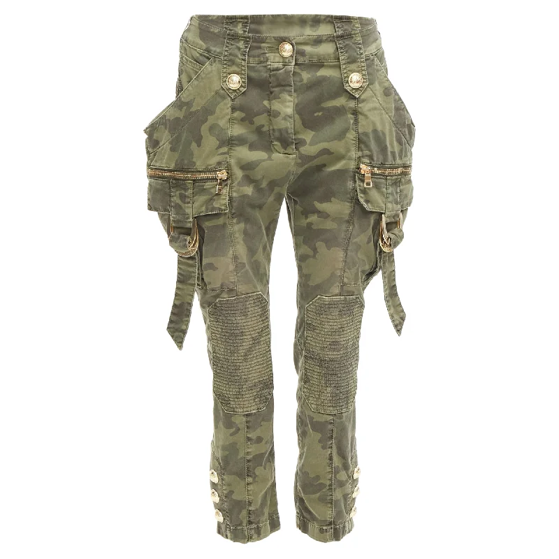 Balmain camo cotton hardware mid waist cargo biker pants