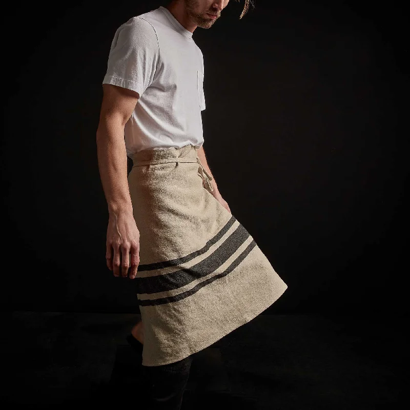 Three Stripe Half Apron - Natural/Black