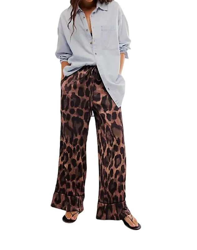 All Out Satin Leopard Pants In Coffee Combo