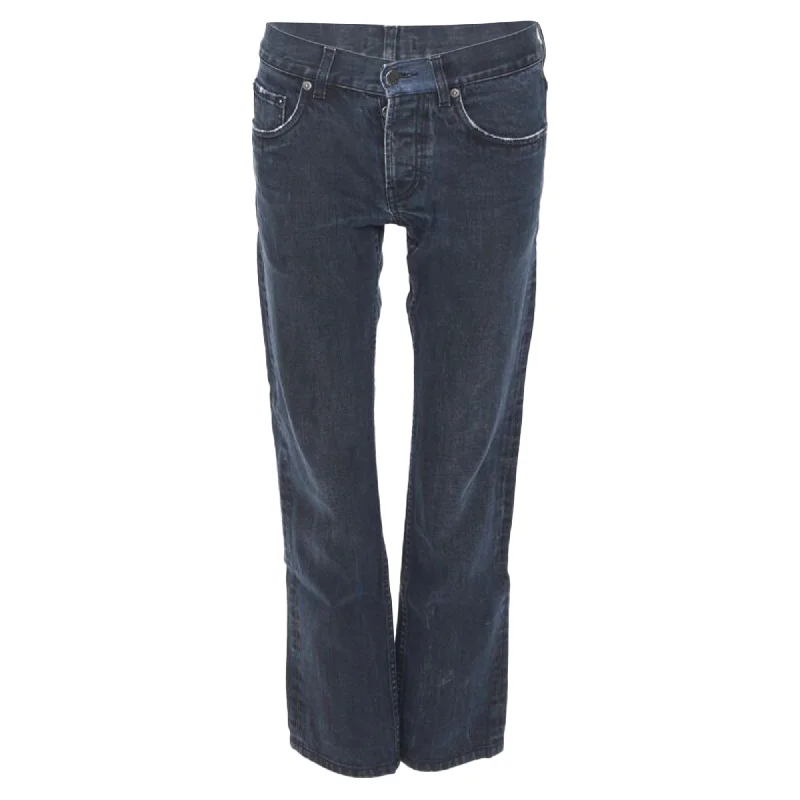 Exclusive Customization Prada washed denim button fly tape slim leg pants