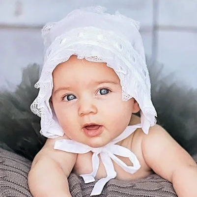 Girls White Ribbon Bonnet