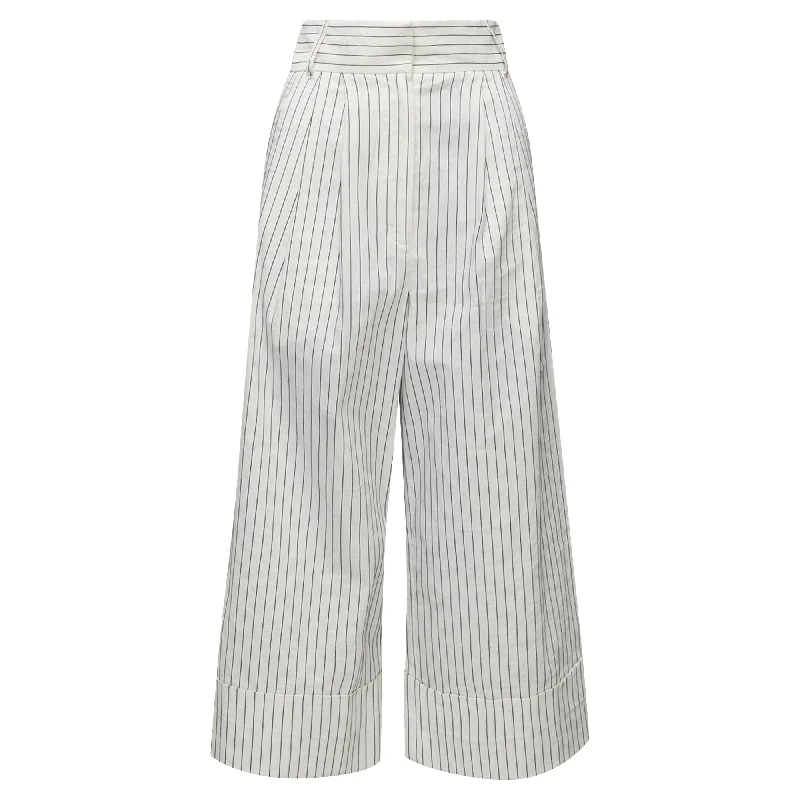 Tibi pinstriped linen pleated wide leg cropped pants