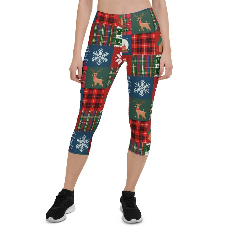Double-sided Wear Christmas Patchwork Capris