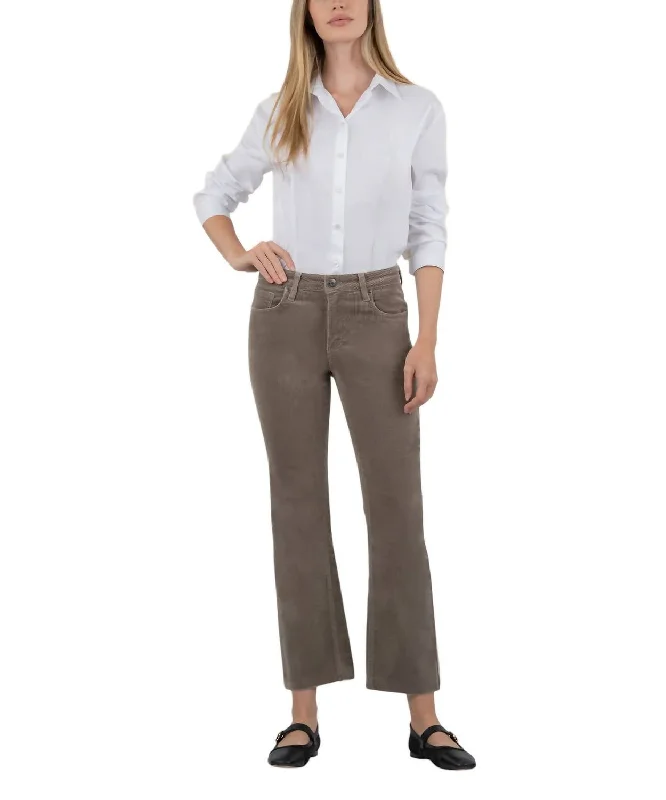 Kelsey Corduroy Ankle Flair Inset Pants In Rosemary