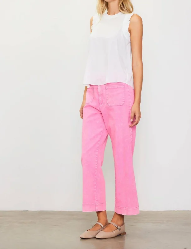 Washed Twill Wide Leg Pants In Pink