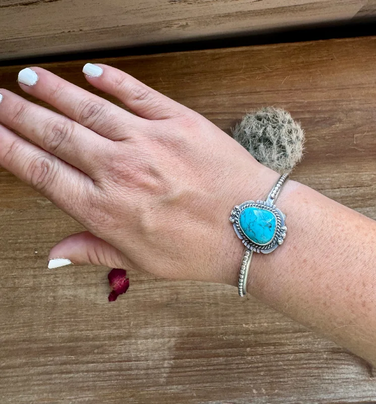 Romantic Data Cuff - Sterling silver Cuff Bracelet with Kingman turquoise