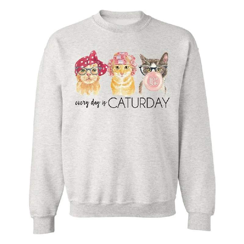 Monogrammed 'Every Day Is Caturday' Crewneck Sweatshirt