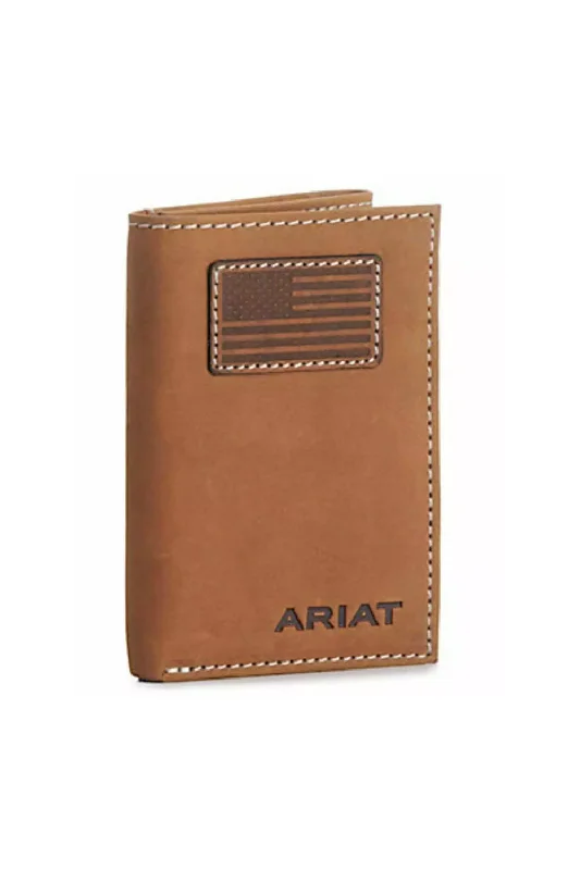 Ariat Tri-Fold Flag Embroidered Wallet in Brown | A3548444-BROWN