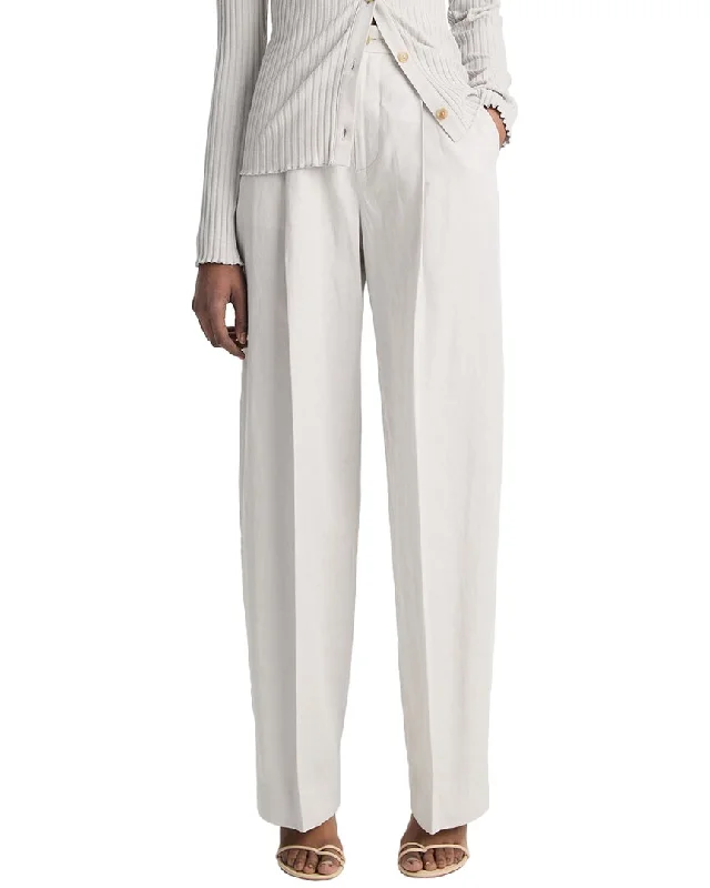 Comfortable And Versatile Vince High-Waist Casual Tailored Wide Leg Linen-Blend Pant