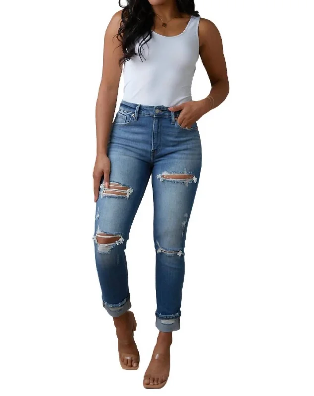 Belinda High Rise Distressed Straight Jeans In Medium Wash