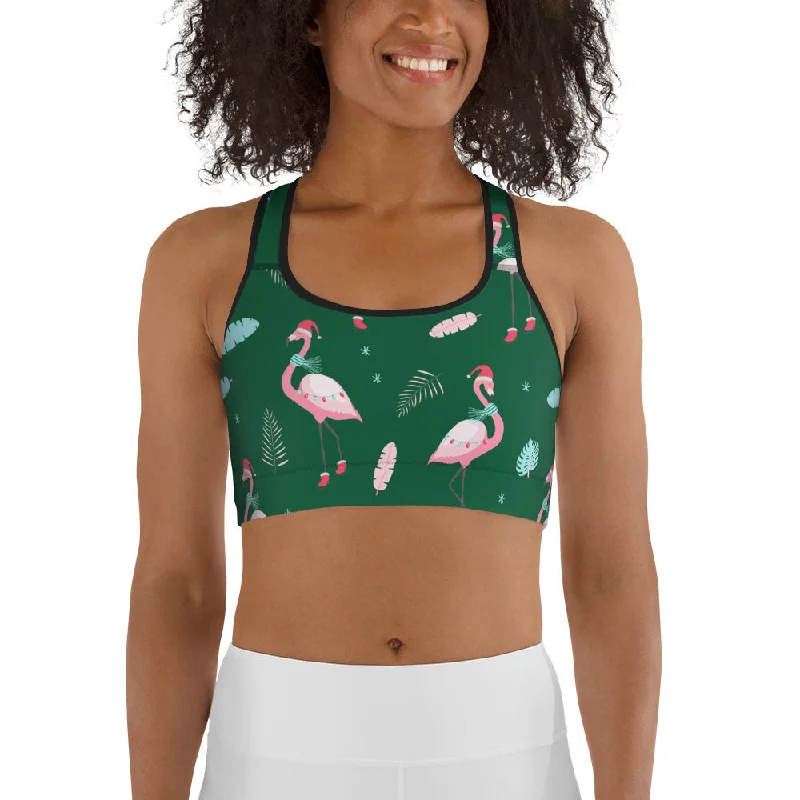 Fashionable And Versatile Christmassy Flamingos Sports Bra