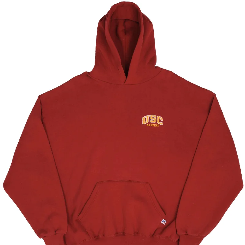 VINTAGE USC ALUMNI RUSSELL ATHLETIC RED HOODIE SWEATSHIRT 1990S SIZE 2XL