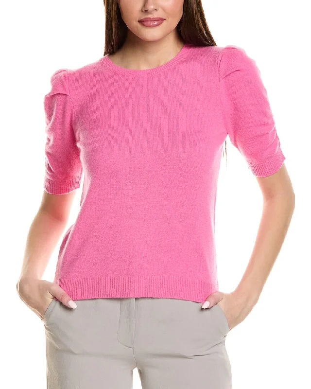 Magaschoni Pleated Ruched Elbow-Sleeve Cashmere Sweater