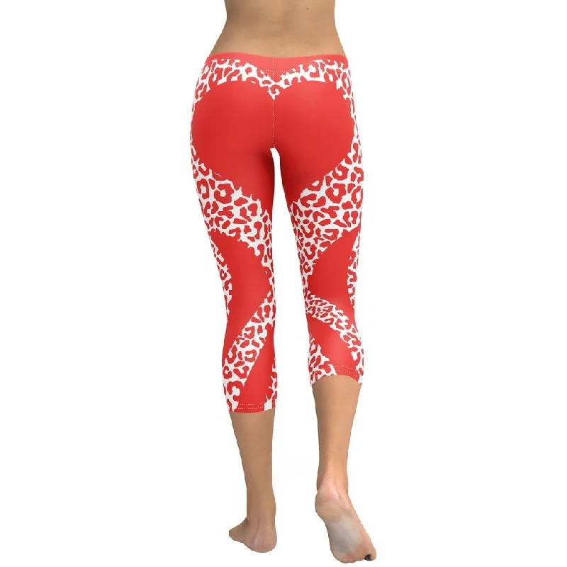 Warm Layers Red Leopard Heart Shaped Capris