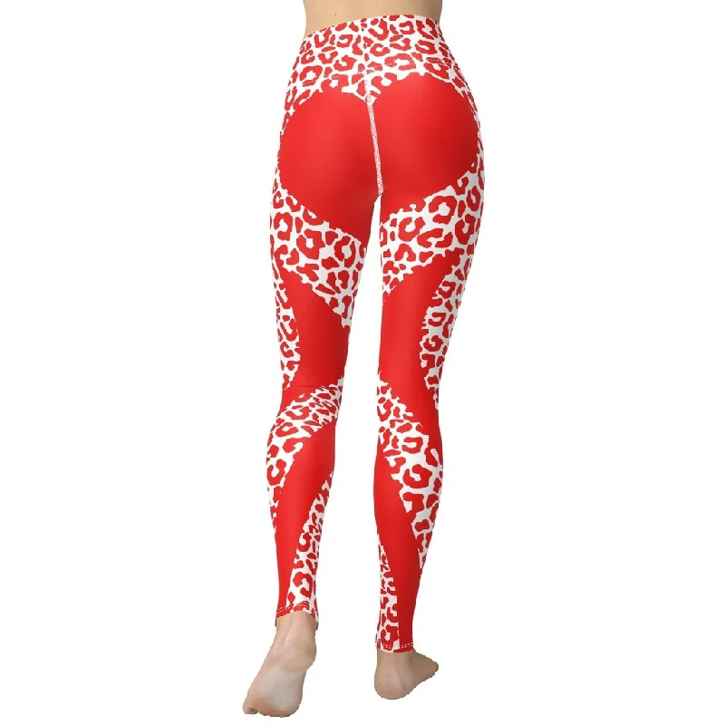Soft Knitwear Red Leopard Heart Shaped Yoga Leggings