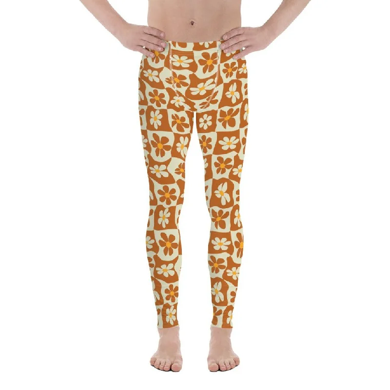 Breathable Comfort Retro Flower Checkerboard Men's Leggings