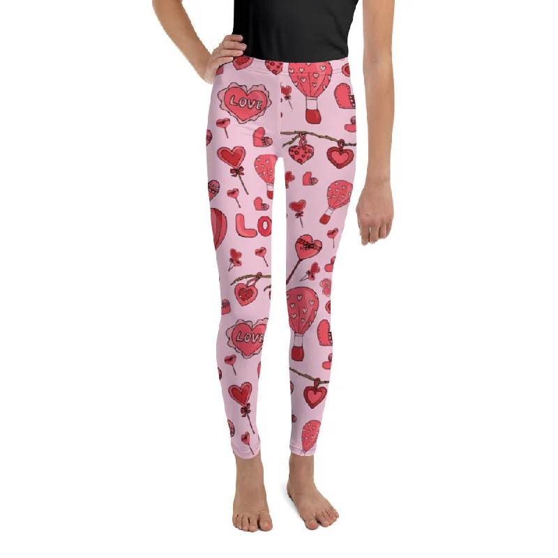 Elegant Fit Pink Love Youth Leggings