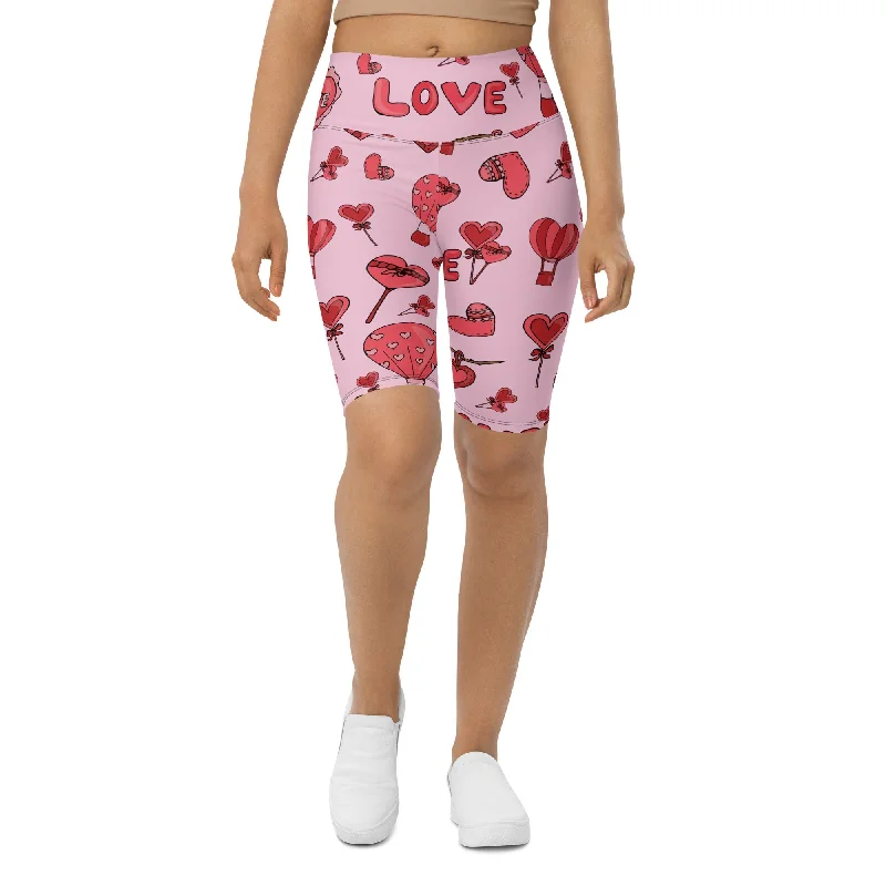 Casual Fit Pink Love Biker Shorts