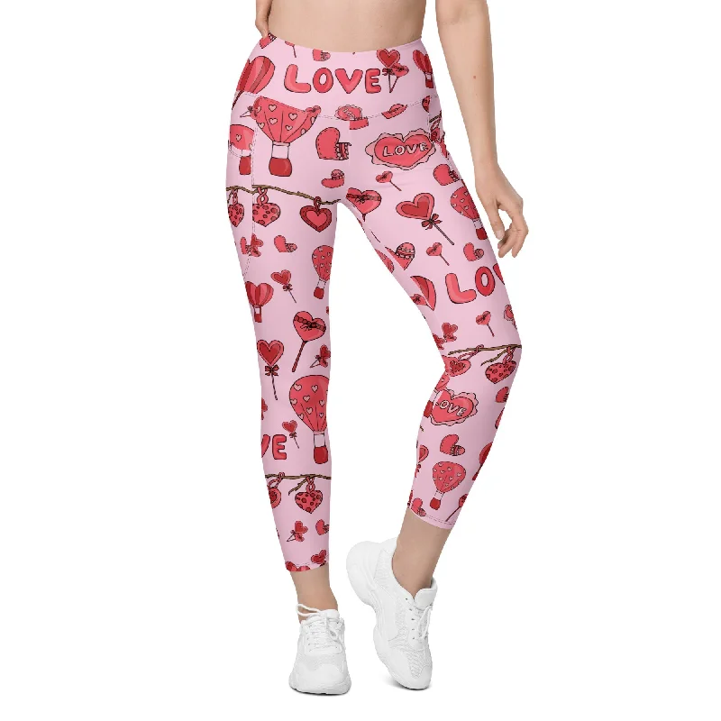 Relaxed Tops Pink Love Leggings With Pockets