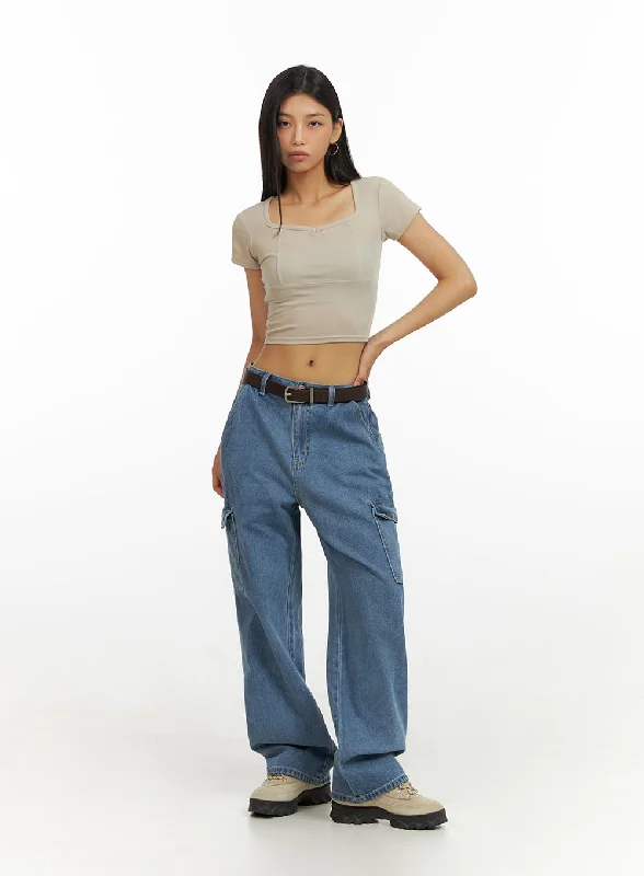 Creative Prints Low Rise Cargo Jeans IU412