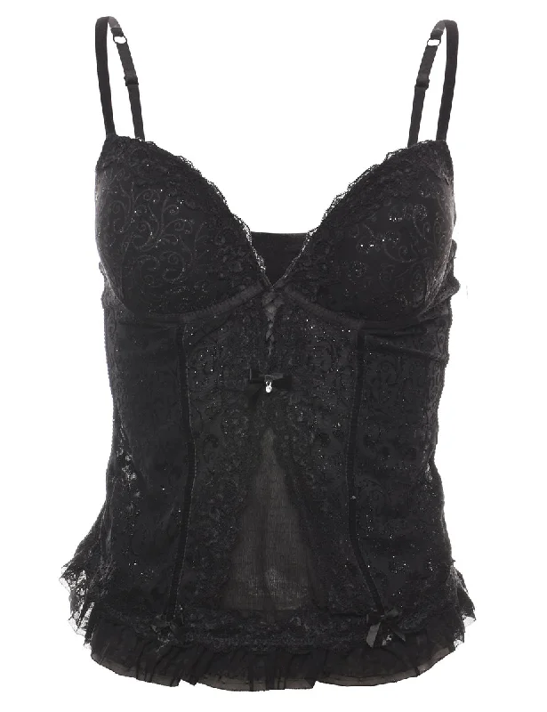 Black Classic Lace Sparkly Bustier - S