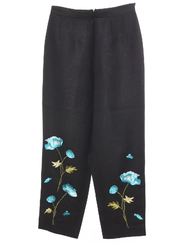 Black Embroidery Trousers - W26 L25