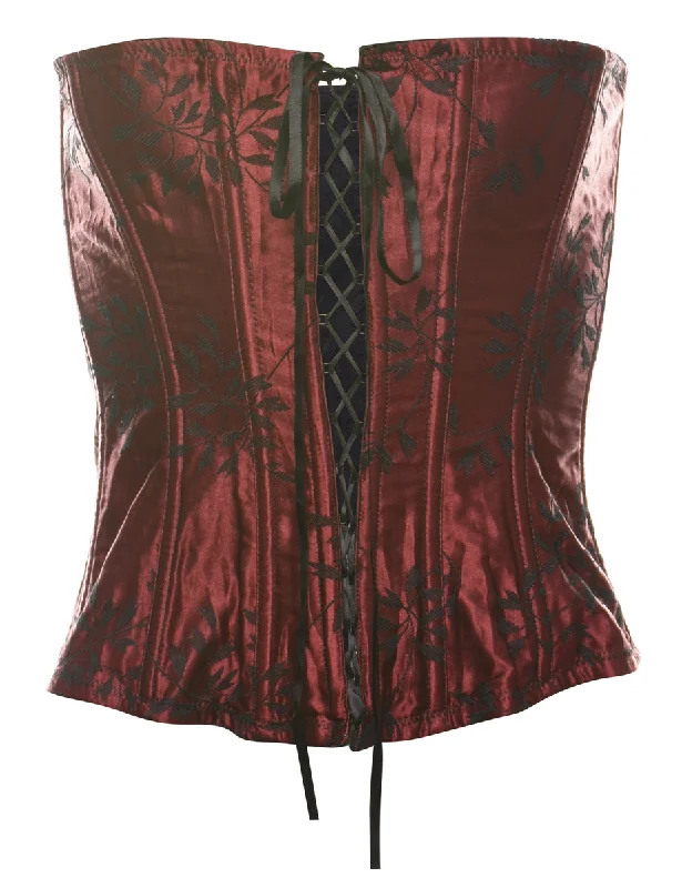 Black & Maroon Floral Design Boned Corset - S