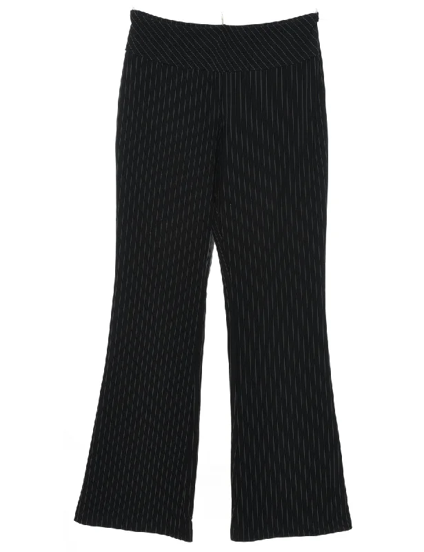 Flared Leg Black Pinstriped Trousers - W28 L30