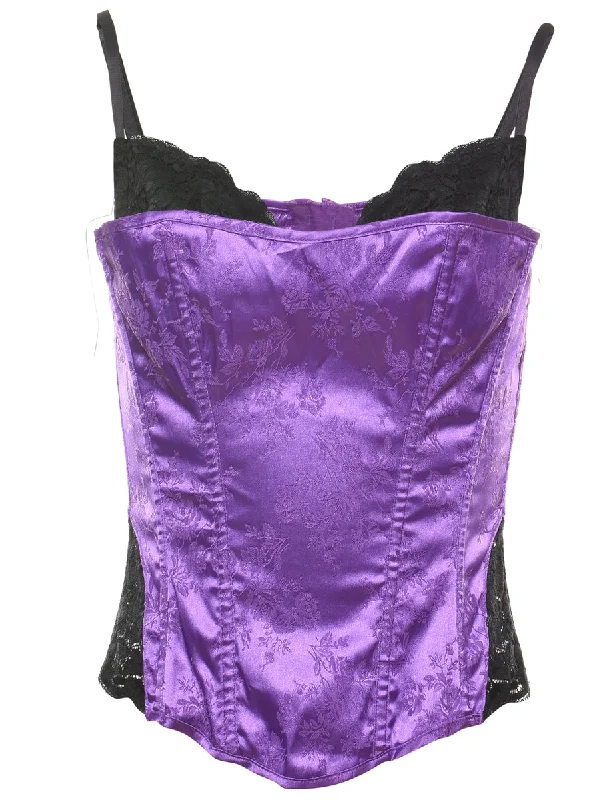 Jacquard Pattern Purple & Black 1990s Corset - M