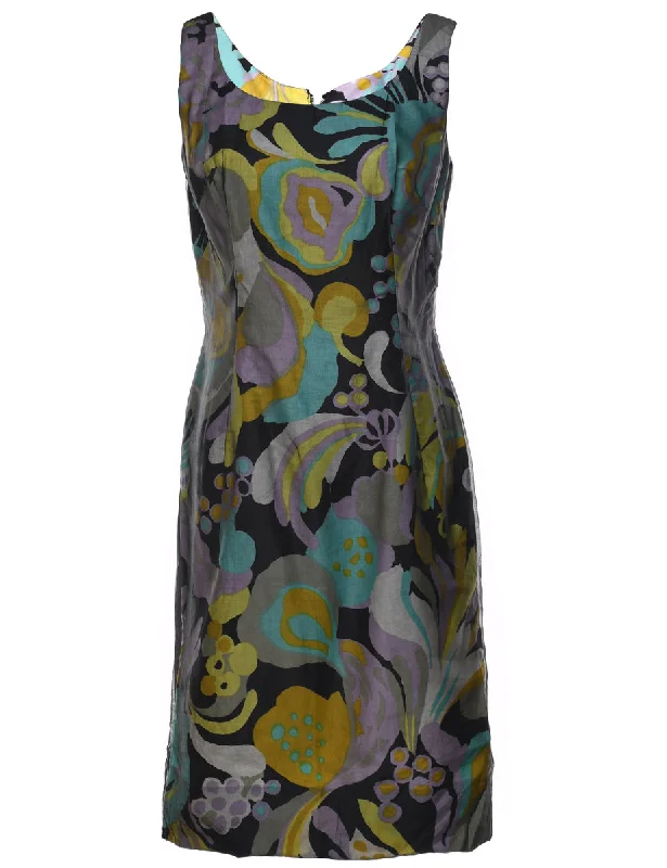 Multi-colour Abstract Print 1960s Dress - S