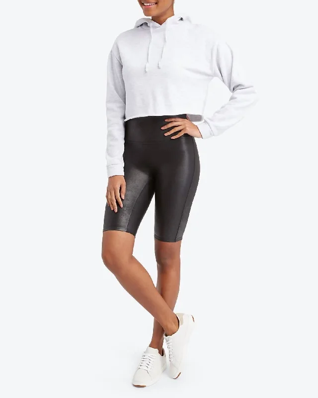 Exquisite Details Faux Leather Bike Shorts In Black